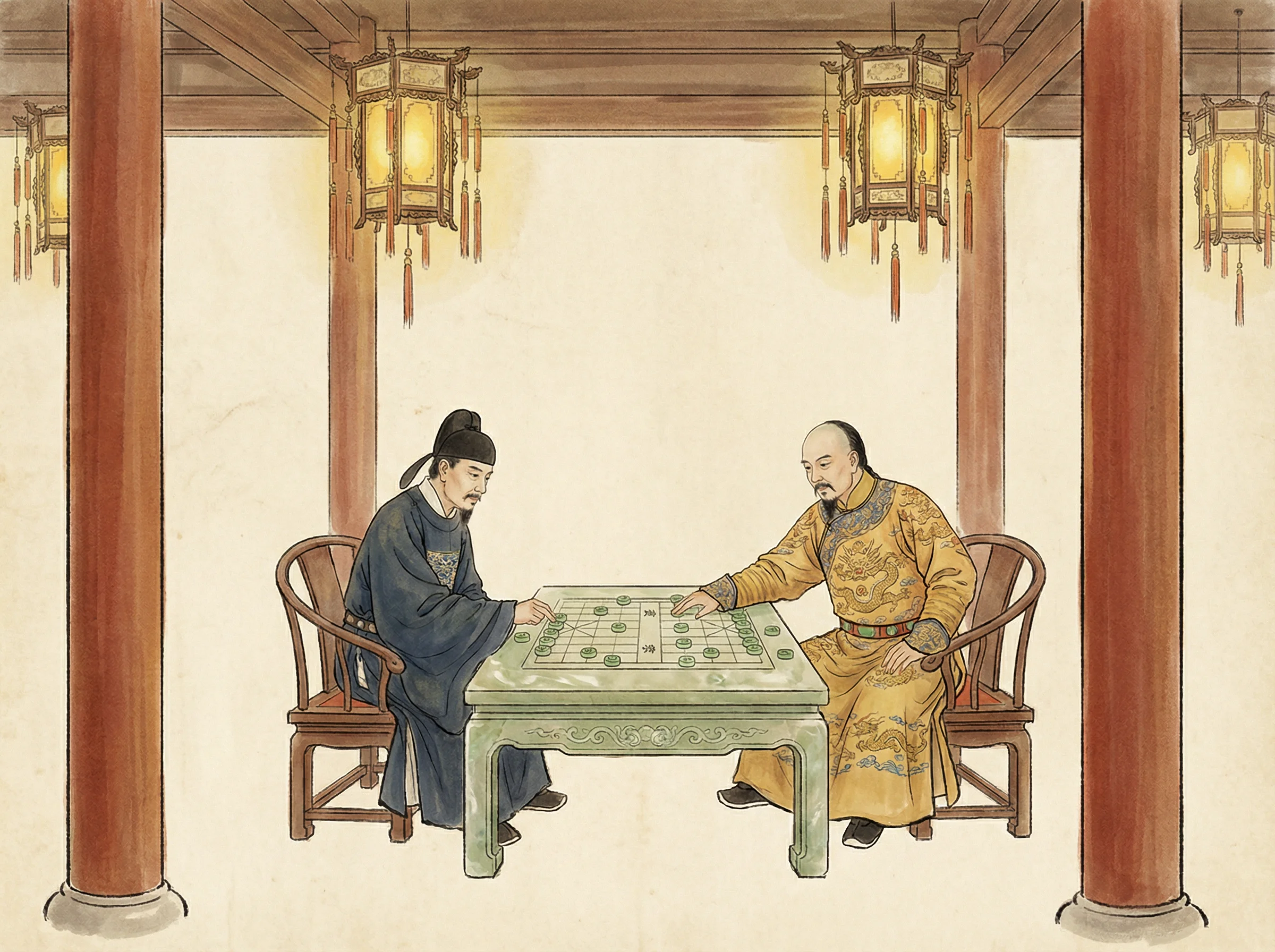 模拟皇帝与大臣在乾清宫御前对弈 天下棋牌 的场景